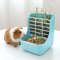 Bunny Hay Feeder with Hanging Hay Feeder Hooks, 2-in-1 Hay Rack and Food Bowl for Guinea Pigs, Anti-Waste Design for Chinchillas
