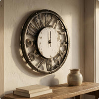 Openwork Vintage Wall Clock Black Frame Round Wall Clock Large 40 Cm Home Decor