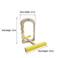 Bird Cage Mirror with Arch Shape and Wooden Perch, Wood Parrot Mirror for Cockatiels and Parakeets, Budgie Mirror for Budgie Cages and Canaries