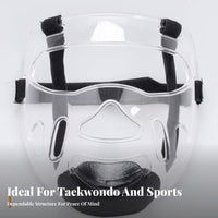 Thickened Material Taekwondo Face Mask Easy Installation Transparent Training Face Protector Anti-Strike Taekwondo Helmet Mask Breathable for Adults, Beginners