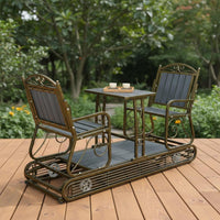 Rattan Patio Rocker Easy to Clean Outdoor Rocking Loveseat Double Rocking Bench Table Included Patio Loveseat Set Canopy Shade