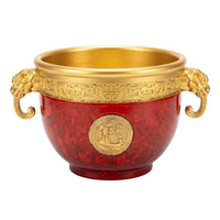 Elephant Handle Feng Shui Treasure Basin Gold Rim Copper Feng Shui Wealth Bowl Ornate Decorative Vessel for Living Room