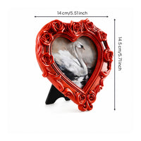Ornate Heart-Shaped Picture Frame Rose-Relief Picture Frame with Easel Stand Vintage-Style Tabletop for Anniversary, Wedding