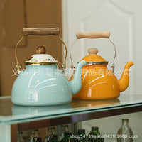 Thickened Anti-Scalding Wooden Handle Enamel 2.5L Kettle for Gas Stove, Whistling Kettle