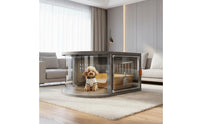 Panoramic Dog Cage Easy to Clean Transparent Pet Crate Wide Door Indoor Dog House with Wheels for Small Dogs, Young Dogs