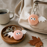 Halloween Bat Pom-Pom Keychain Silicone Bat Bag Charm Plush Monster Elf Keyring