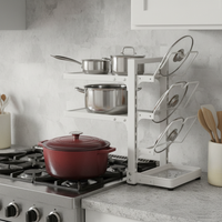 Multi-layer Kitchen Pot Rack with Lid Holder, Under-Sink Countertop Storage Organizer