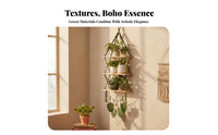 Bohemian Design 2-Tier Macrame Corner Shelf Handmade Macrame Tiered Shelf Woven Design House Decoration Space Saving for Home Decorators, Apartment Dwellers, New Homeowners, Living Room, Kitchen, Bedroom, Bathroom