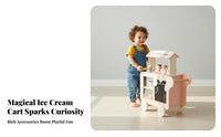 Mini Dessert Station Stand Playset Interactive Play Rolling Ice Cream Stand Promotes Imagination Rolling Dessert Trolley Toy for Children, Girls