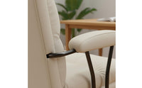 Padded Cushion Ergonomic Office Chair with Wooden Legs Support Modern Vanity Chair Anti-Slip Floor Protection Leather Vanity Armchair Heavy Duty Base for Students, Bedroom