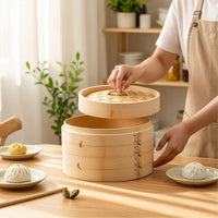 2 Pieces Bamboo Steamer with Lid Woven Bamboo Steamer Round for Chefs