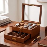 Watch Display Case with Glass Lid Velvet-Lined Watch Display Box Soft Lining for Men, Desk