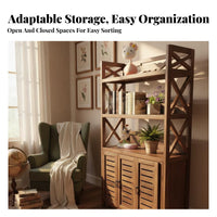 Multi-Tier Storage Multi-Tier Louvered Doors Etagere with Cabinet Rustic Design Unobstructedstanding for Book Lovers, Entryway