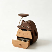 Wooden Desktop Organizer Multi-Layer Drawers Cat Shaped Storage Box Original Design Cartoon Drawer Box with Tray for Bedroom