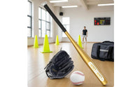 4 Pieces Stitched Baseball Starter Set Padded Junior Baseball Set Metal-Looking Children's Play Gear Black Grip