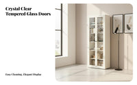 Dustproof Glass Door Storage Cabinet Large Capacity Glass Door Display Case Sturdy and Long-Lasting Bookcase Heavy Load-Bearing for Book Lovers, Homeowners, Collectors, Study Room, Balcony, Home Office, Retail Stow
