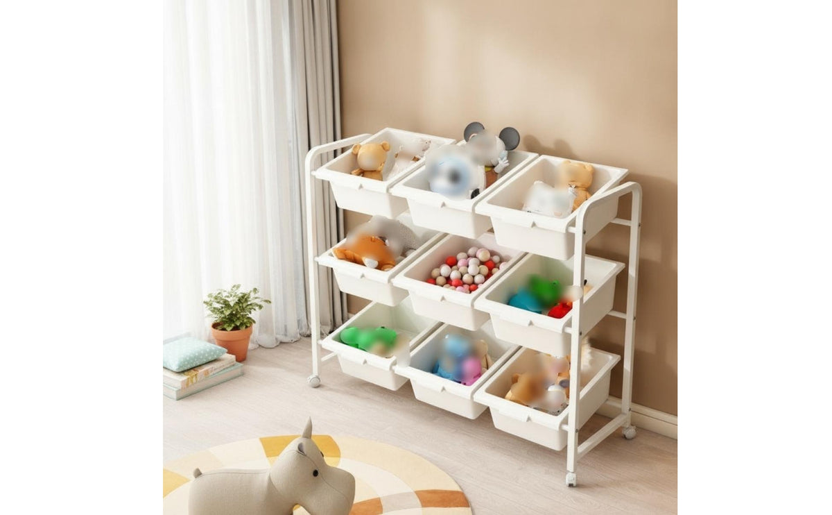 Toy Storage Organizer with 9 Bins 3-Tier Toy Storage Rack with Bins Removable Furniture for Young Children, Playroom, Nursery