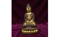 Buddha Statue with Pedestal Copper-Toned Statue with Pedestal Ornate Buddha Figurine for Altar