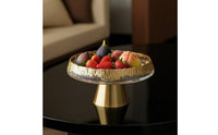 Hammered Fruit Dish with Metal Base Clear Pedestal Fruit Bowl Textured Pedestal Serving Bowl Round for Dining Table, Sideboard