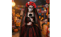 Theatrical Day of the Dead Costume Set Transparent Day of the Dead Costume Floral Mask for Cosplayers