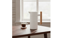 Coffee Carafe with Wood-Grain Handle Press-to-Pour Thermal Carafe with Wood Handle Food-Grade Pot for Office