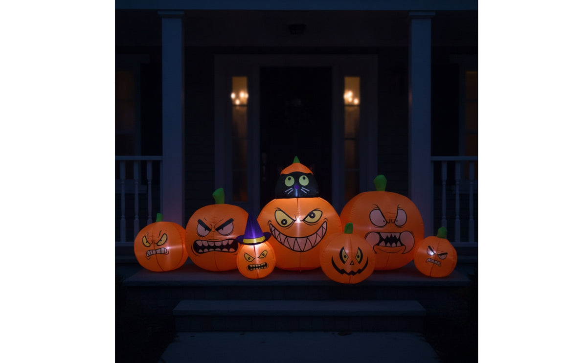 Outdoor Inflatable Pumpkin Row with Black Cat Giant Inflatable Pumpkin with Black Cat Fun Whimsical for Lawn