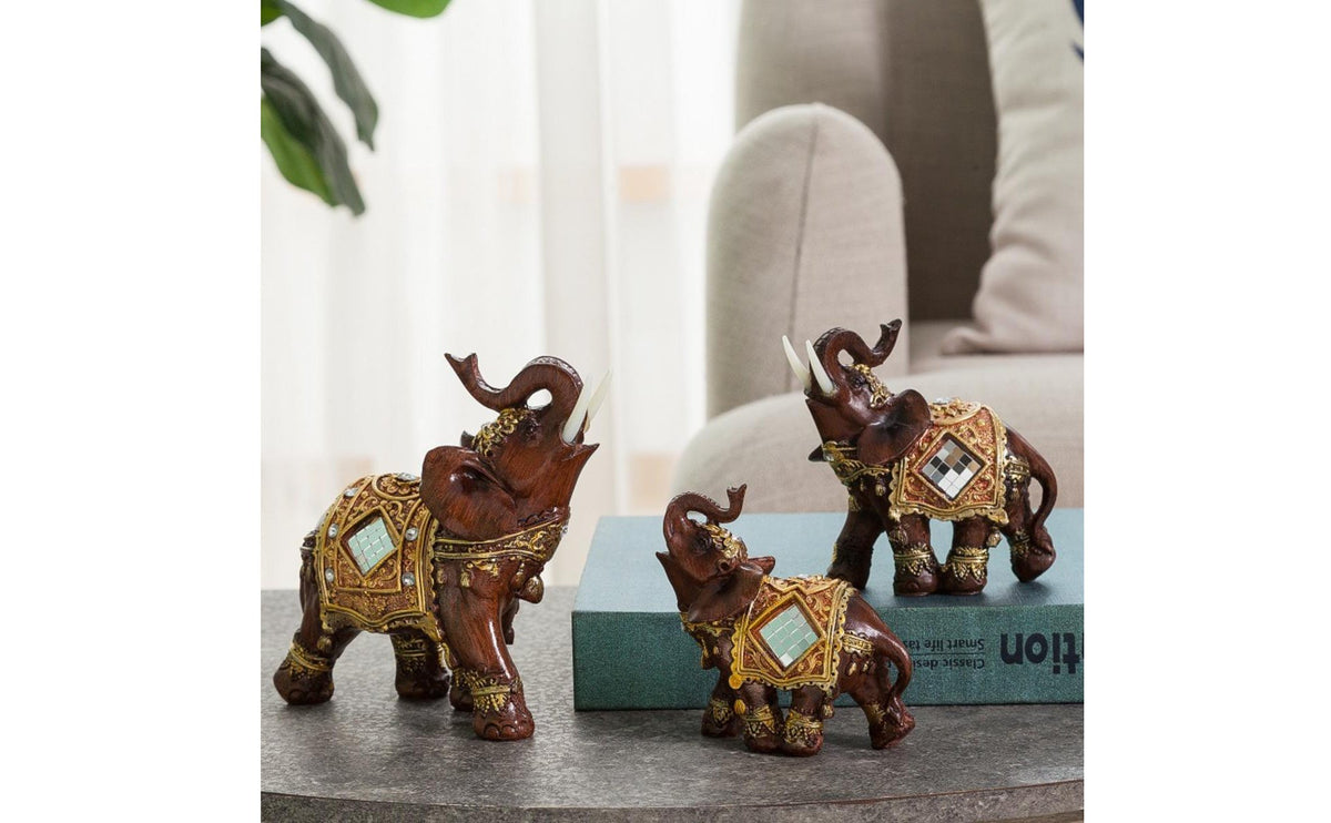 3 Pieces Thai Elephant Statue Set Ideal Housewarming Gift Resin Elephant Decor Craftsmanship Table Ornament for Feng Shui, Office Desk
