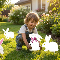 Bunny and Egg Lawn Stakes Weatherproof Easter Yard Stake Weather Resistant Easter Yard Sign Set for Homeowners, Party Planners, Pathway