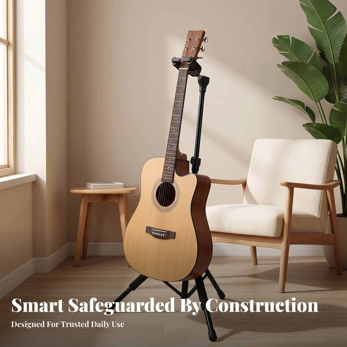 Foldable Folding Guitar Stand Self-Locking Tripod Guitar Stand Height-Adjustable Music Gear Padded