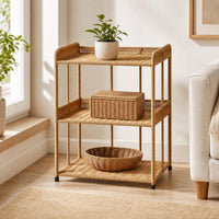 3-Tier Rattan Organizer Boho Rattan Storage Rack Bohemian Woven Organizer Rack for Bedroom, Living Room