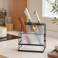 Kitchen Utensil Organizer, Wall Mounted Utensil Holder with Drain, Integrated Knife Block & Cutlery Holder, No-Drill Kitchen Storage Rack