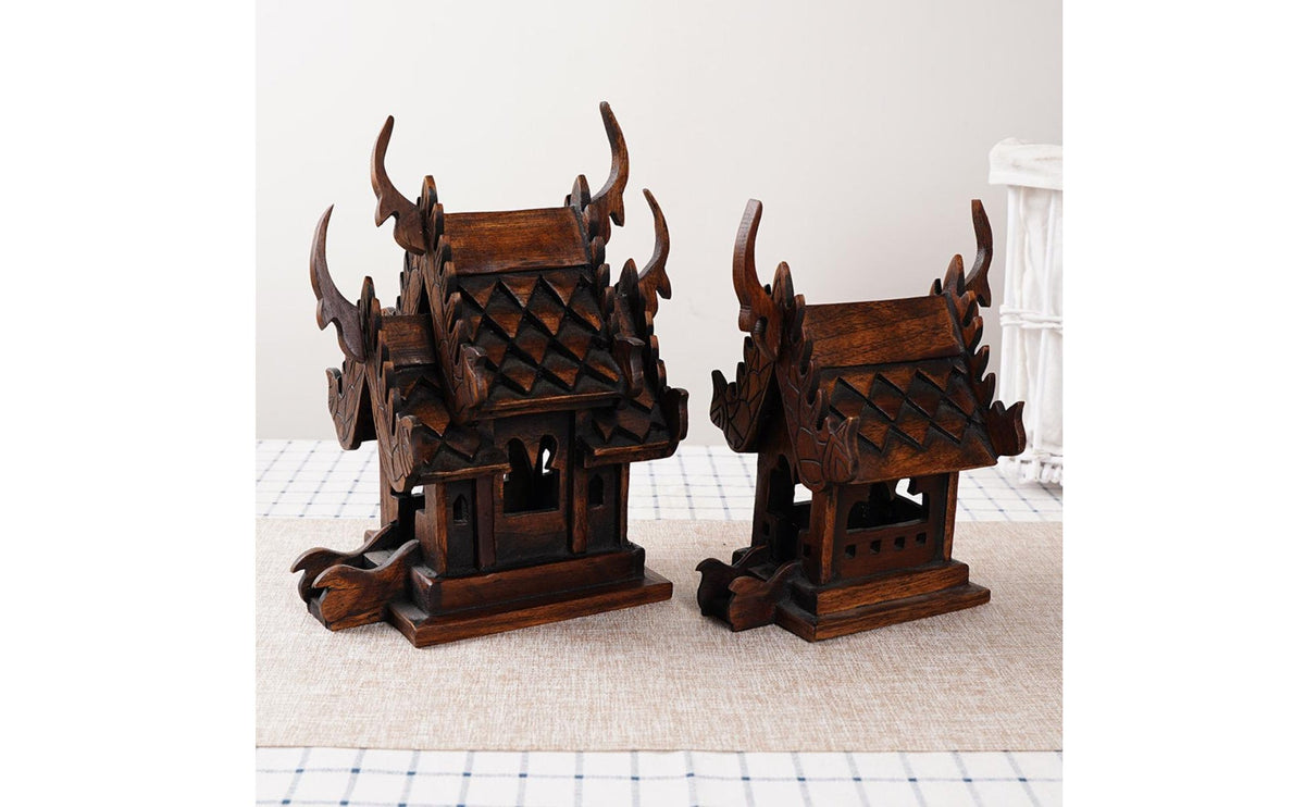 Southeast Asian Design Handmade Wooden House Ornament Traditional Thai Wood House Decor for Living Room, Entryway