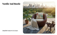 Natural Aesthetic Round Wicker Chair Leisure Design Woven Outdoor Armchair Handwoven Construction Household Furniture Includes Cushions for Relaxation Seekers, Homeowners, Adults, Balcony, Bedroom, Living Room, Sunroom