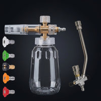 Car Cleaning Kit for Professional Car Wash and Detailing, Foam Sprayer with Aluminum Body and Brass Nozzle, PC Bottle Foam Lance, 9 Piece Set