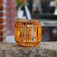 Outdoor Hanging Solar Lanterns Warm Glow Solar Lantern with Handle Handwoven Rattan Lantern Cordless for Patio, Garden, Balcony, Terrace
