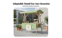 Foldable Market Stall Optional Wheels Wooden Vendor Cart with Canopy Easy In Stand Tion Wooden Merchant Stand with Awning for Craftsmen, Kids