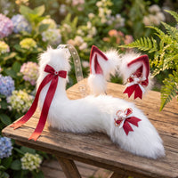 Canine Ears Headband and Tail Set Soft Furry Textured Fiber Ears and Tail Set Soft Costume Accessory for Cosplayers, Animation Fans, Cosplay