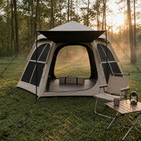 Hexagonal Blackout Camping Tent with Sunshade and Rain Protection, Quick Setup for Outdoor Family Fun