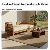 durable Wood Frame Woven rear Settee Natural Rattan Arms Sofa Nordic design Living Room Furniture Minimalist Design for Interior Designers, Apartment Dwellers, Reception Area, Lounge, study alcove, Sunroom