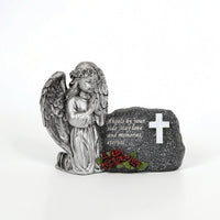 Angel Statue with Cross Embossed Solar Angel Statue Resin for Patio