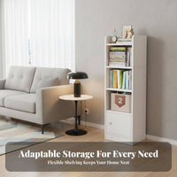 Space-Saving Narrow Storage Tower with Cabinet stand-alonestanding bookshelf Slim Design Shelving Unit Corner-Fit for Book Lovers, Apartment Dwellers, Homeowners, Living Room, Bedroom, Hallway