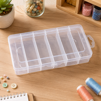 Transparent storage box with lid, PP sorting box for small parts, 6 compartments, 200x102x30mm, perfect for electronics & screws