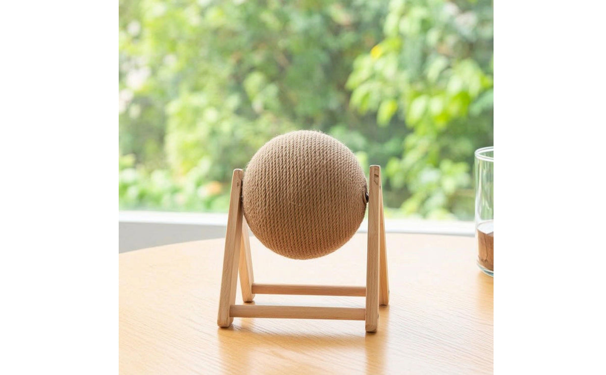 Rotatable Rope Ball Toy Stable Pet Toy with Wooden Frame Safe Rope Ball Sturdy for Cats, Small Pets