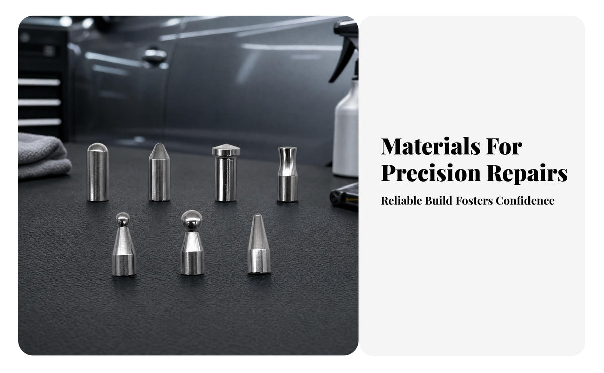 7 Pieces Reusable Dent Repair Tip Set Metal Seven-Piece Tip Assortment Silver Finish Automotive Dent Repair Tips