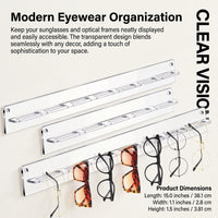 Wall Mounted Sunglass Holder and Eyeglass Organizer, Clear Transparent Acrylic Rack, Retail Display and Closet Storage, Eyewear