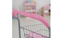 Play Shopping Cart Easy Assembly Kids' Metal Supermarket Trolley Foldable Miniature Grocery Cart for Young Children, Playroom