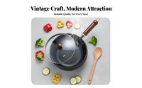 Non-Stick Stir Fry Pan Thickened Structure Flat Bottom Wok Pan Chinese Wok Rapid and Even Heating Rust Protection