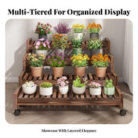With casters Rolling Tiered Planter Rack Indoor & outsidedoor Use Plant Stand Floor-Standing potted Pot Shelf Weather-Resistant for Homeowners, Apartment Dwellers, Home Decorators, Balcony, Patio, Living Room, Corner Space