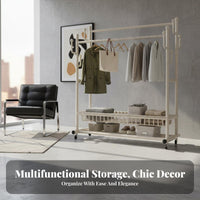 Multi-Functional Clothing Hanger Stand 360° Rotating Wheels Rolling Clothes Rack Large Capacity Heavy Duty Garment Stand for Entryway, Laundry Room