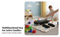 Multifunctional Aerobic Exercise Step Platform Reinforced Construction Cardio Exercise Stepper Compact Storage Fitness Training Step Deck Space-Saving Design for Children, Family, Beginners, Home Gym
